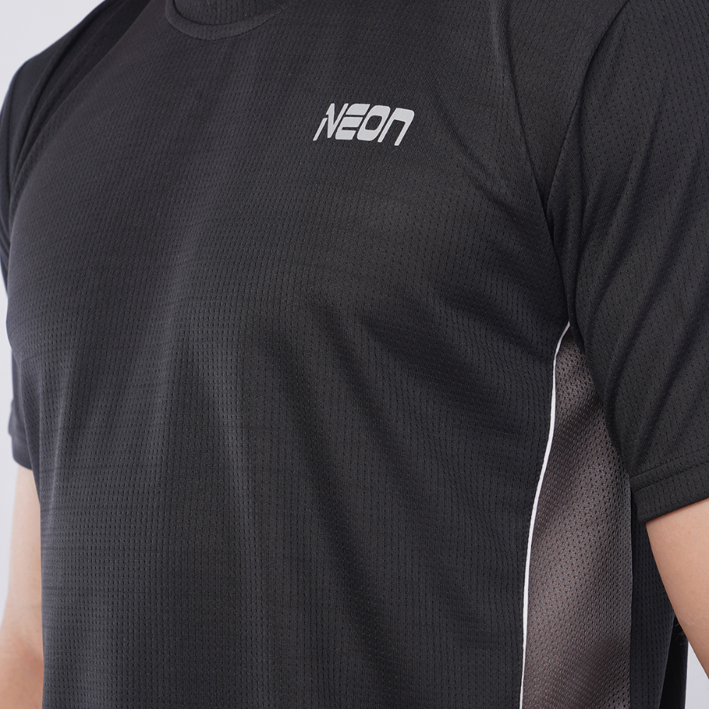 Neon Athleisure Men’s Black Athletic Half-Sleeve T-Shirt (Mesh Panels)