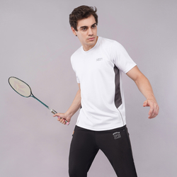 Neon Athleisure Men’s White Athletic Half-Sleeve T-Shirt (Mesh Panels for Breathability)
