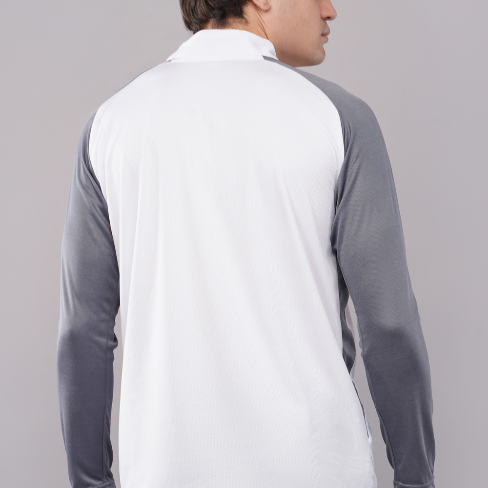 Neon Athleisure Men’s White & Grey Zip-Collar Long-Sleeve Athletic Shirt