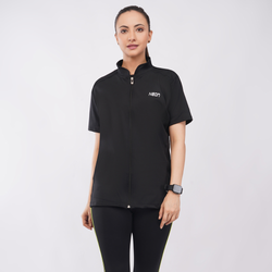 Neon Athleisure Women’s Black Front-Zip Half-Sleeve Active Jacket